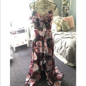 Cachet Floral (Rose) Halter Maxi With Crossed Back